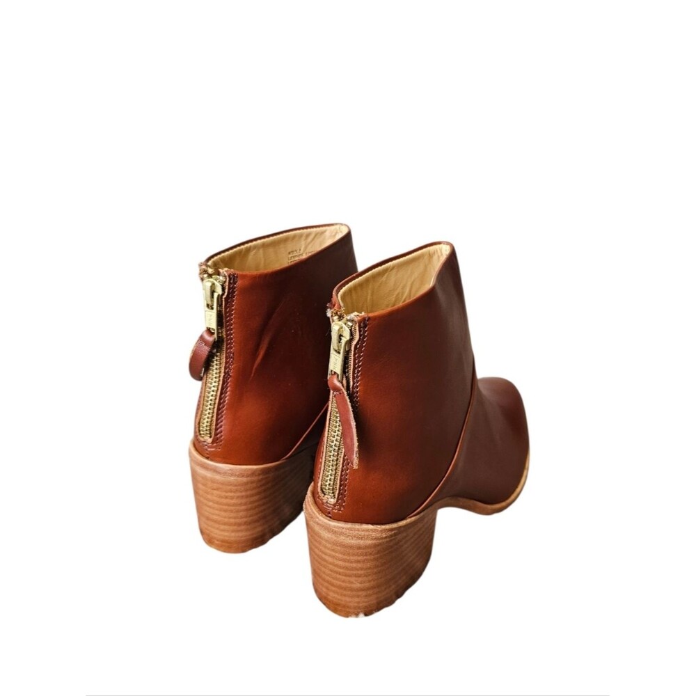 Nisolo Cognac Brown Leather Stacked Heel Ankle Boots Size 7.5 - Picture 7 of 8